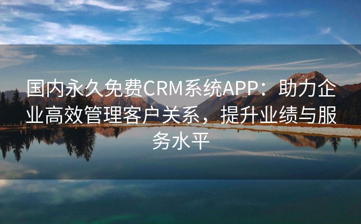 国内永久免费CRM系统APP：助力企业高效管理客户关系，提升业绩与服务水平