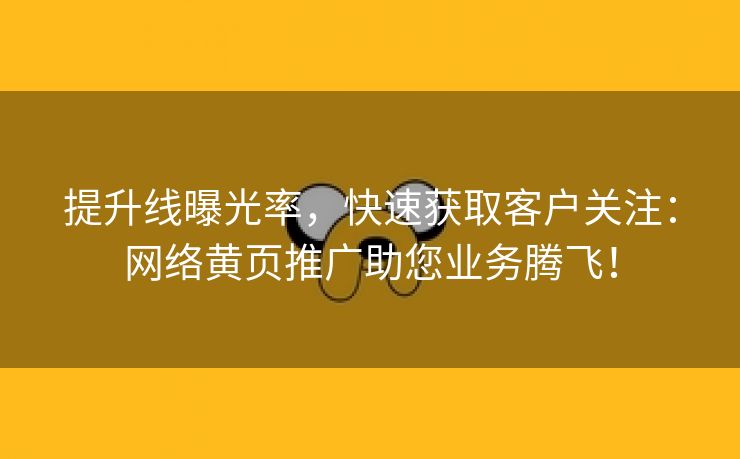 提升线曝光率，快速获取客户关注：网络黄页推广助您业务腾飞！