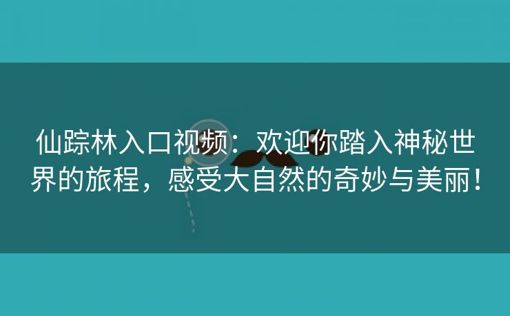 仙踪林入口视频：欢迎你踏入神秘世界的旅程，感受大自然的奇妙与美丽！