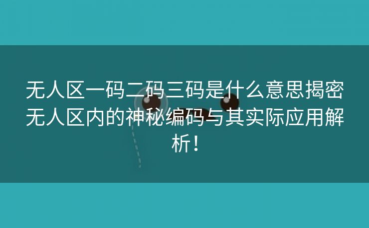 无人区一码二码三码是什么意思揭密无人区内的神秘编码与其实际应用解析！