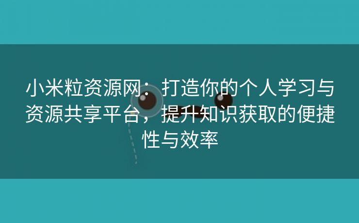 小米粒资源网：打造你的个人学习与资源共享平台，提升知识获取的便捷性与效率