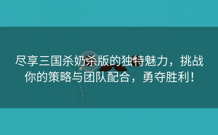 尽享三国杀奶杀版的独特魅力，挑战你的策略与团队配合，勇夺胜利！