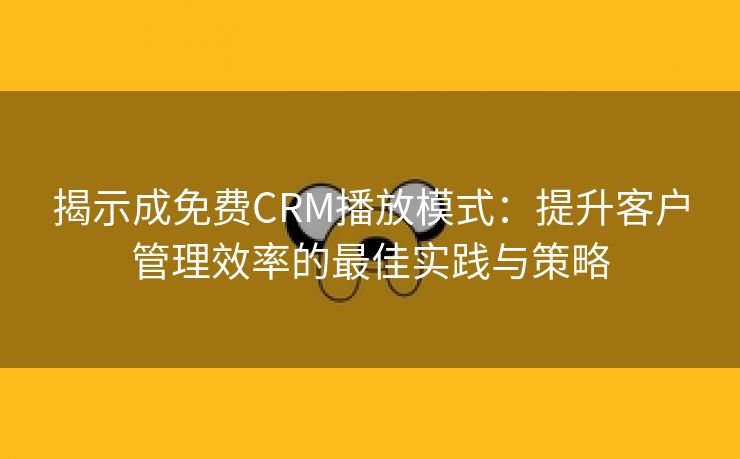 揭示成免费CRM播放模式：提升客户管理效率的最佳实践与策略