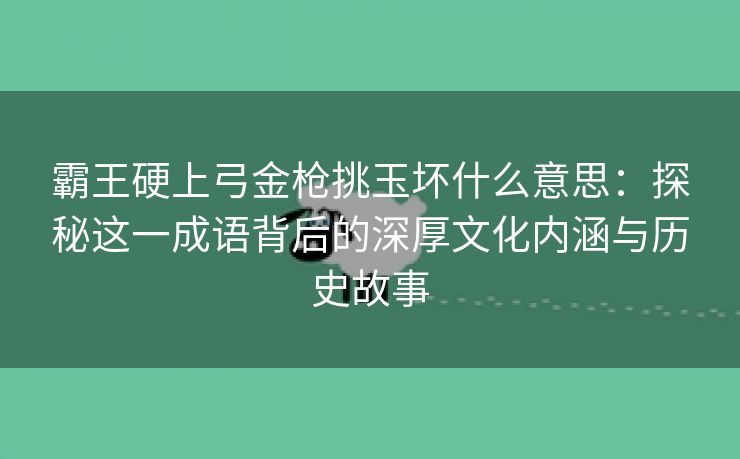 霸王硬上弓金枪挑玉坏什么意思：探秘这一成语背后的深厚文化内涵与历史故事