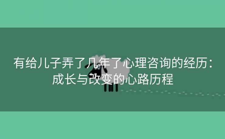 有给儿子弄了几年了心理咨询的经历：成长与改变的心路历程