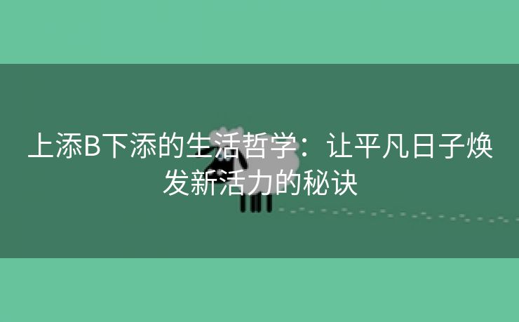 上添B下添的生活哲学：让平凡日子焕发新活力的秘诀