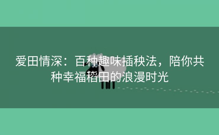 爱田情深：百种趣味插秧法，陪你共种幸福稻田的浪漫时光