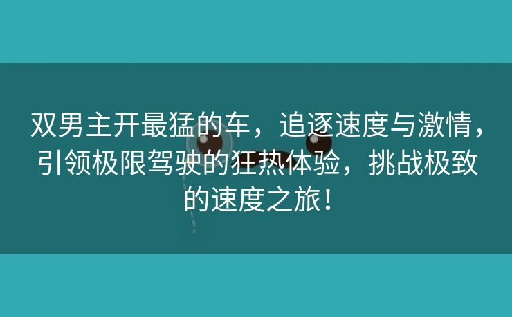 双男主开最猛的车，追逐速度与激情，引领极限驾驶的狂热体验，挑战极致的速度之旅！